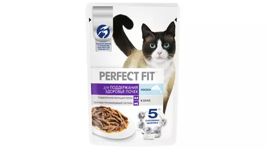 PERFECT FIT 75гр Корм для кошек для поддержания здоровья почек Лосось в соусе (пауч)