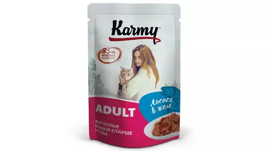 Паучи Karmy ADULT для кошек и котов, лосось в желе 80гр