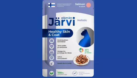 Влажный корм Jarvi Holistic для кошек для красивой шерсти и здоровой кожи (кусочки в соусе) с лососем, 85 г