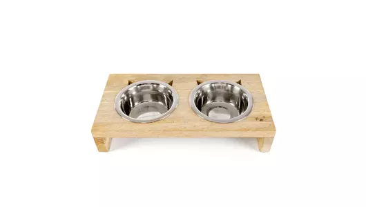 ZooZooZoo Миски для кошек металлические на деревянной подставке, 2х240мл, 11.2см