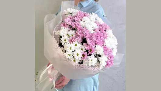 Букет «Снежный рассвет» из&nbsp;15 хризантем FMART by flowwow
