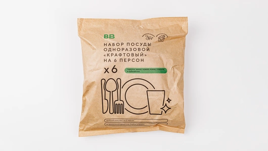 Набор посуды одноразовой "Крафтовый" на 6 персон Набор посуды одноразовой "Крафтовый" на 6 персон