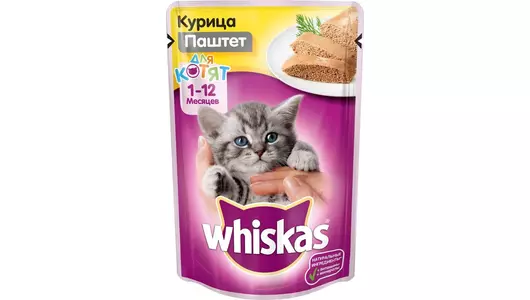 WHISKAS 75гр Корм для котят Паштет Курица