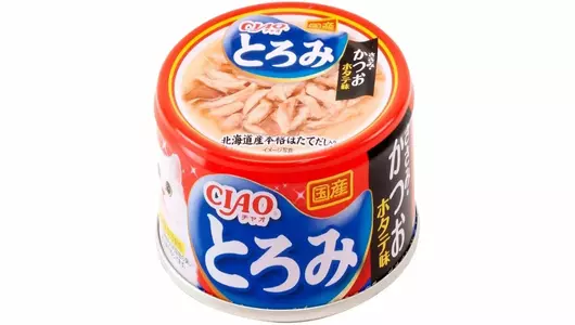 Влажный корм Inaba CIAO TOROMI для любых кошек, Филе курицы, тунец кацуо с гребешком в бульоне (банка) 80гр