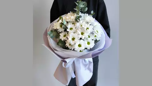 "Лавандовый раф" Букет с&nbsp;кустовой хризантемой ромашка FMART by flowwow