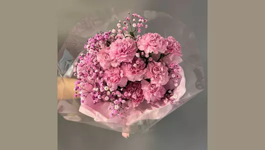 Розовый туман. Гвоздики и&nbsp;гипсофила FMART by flowwow