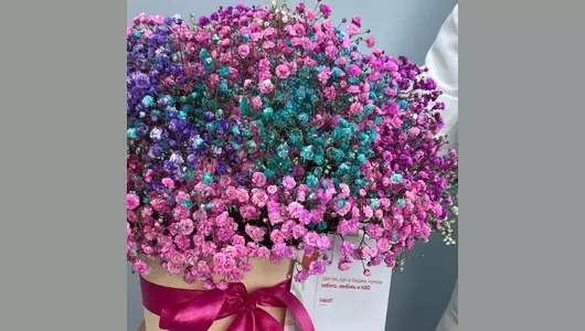 Композиция в&nbsp;коробке с&nbsp;цветной гипсофилой FMART by flowwow
