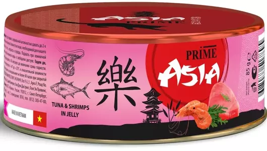 Влажный корм PRIME ASIA для любых кошек тунец с креветками в желе, 85 гр. Влажный корм PRIME ASIA для любых кошек тунец с креветками в желе, 85 гр.