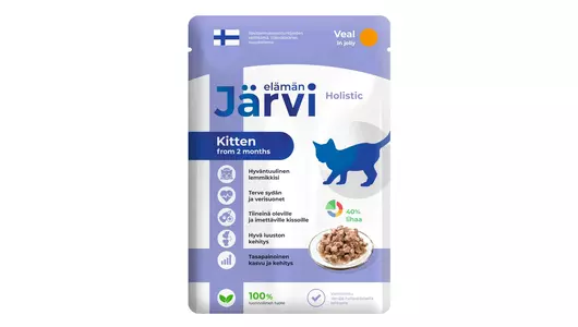 Влажный корм Jarvi Holistic для котят и беременных кошек (кусочки в желе) с телятиной, 85 г