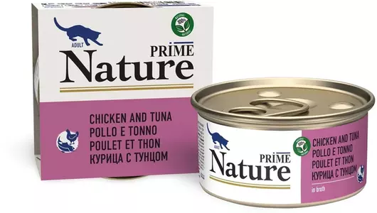 Влажный корм Prime Nature для любых кошек, курица с тунцом в бульоне 85гр