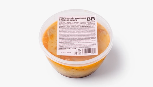 Суп азиатский с креветками и рисовой лапшой