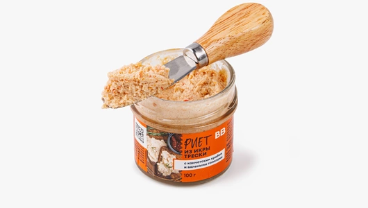Риет из икры трески с камчатским крабом и вялеными томатами, 100 г Риет из икры трески с камчатским крабом и вялеными томатами, 100 г