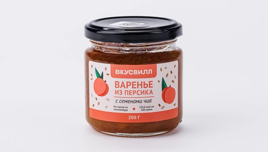 Варенье из персика с семенами чиа на сиропе из топинамбура, 200 г