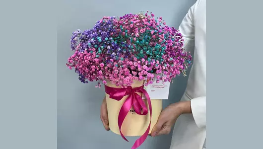 Композиция в&nbsp;коробке с&nbsp;цветной гипсофилой FMART by flowwow