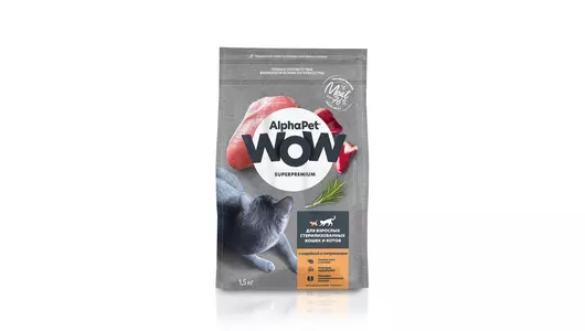ALPHAPET WOW Adult Sterilised Корм сух.индейка с потрошками д/стерилизов.кошек 1,5кг
