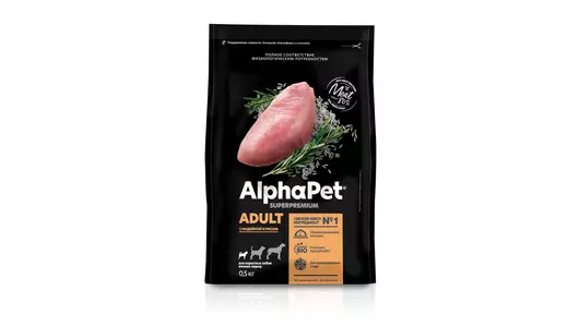 ALPHAPET Adult Корм сух.индейка с рисом д/собак мелких пород 1,5кг