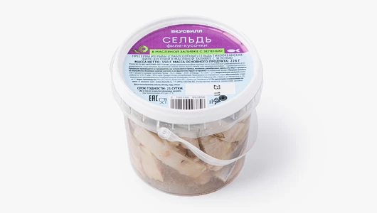 Сельдь филе-кусочки в масляной заливке с зеленью, 350 г