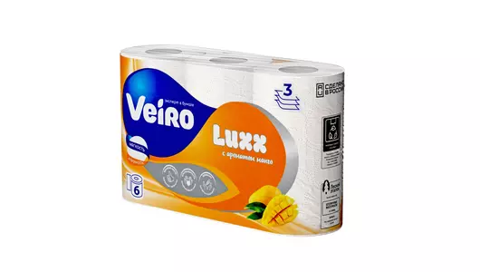 Бумага туалетная Veiro Luxoria Aroma Свежесть манго 3-слойная 6 рулонов Бумага туалетная Veiro Luxoria Aroma Свежесть манго 3-слойная 6 рулонов