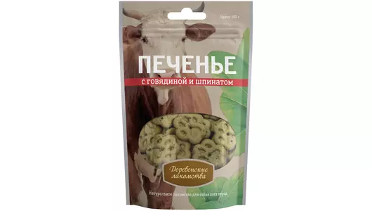 ДЕРЕВЕНСКИЕ ЛАКОМСТВА Печенье с говядиной и шпинатом д/собак 100г