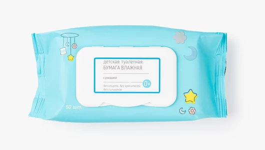 Бумага туалетная детская влажная с ромашкой, 60 шт