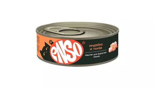 Корм влажный ENSO консервированный полнорационный для любых кошек, паштет с индейкой и тыквой, банка 100г