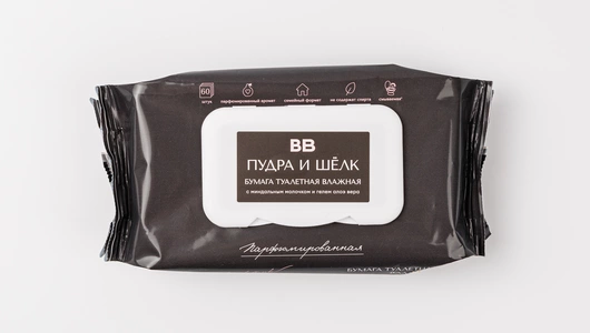 Бумага туалетная влажная парфюмированная "Пудра и шелк", 60 шт.