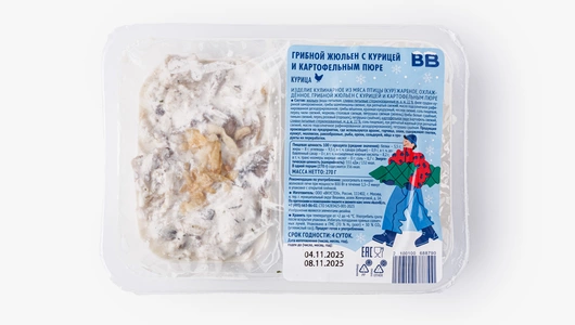 Грибной жюльен с курицей и картофельным пюре