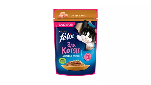 Влажный корм Felix Аппетитные кусочки для котят, с курицей в желе 75 г