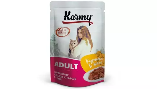 Паучи Karmy ADULT для кошек и котов, с курицей в желе 80гр