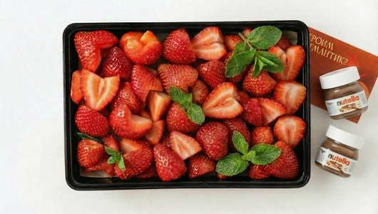 Фруктовая тарелка (клубника сердце) с&nbsp;нутеллой и&nbsp;открыткой