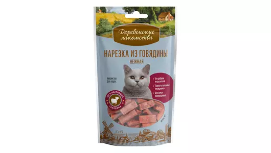 ДЕРЕВЕНСКИЕ ЛАКОМСТВА Нарезка из говядины нежная д/кошек 45г