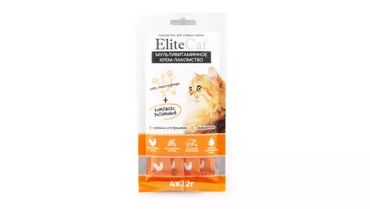 ELITECAT Лакомство для кошек "Мультивитаминное крем-лакомство" курица, 4х12гр