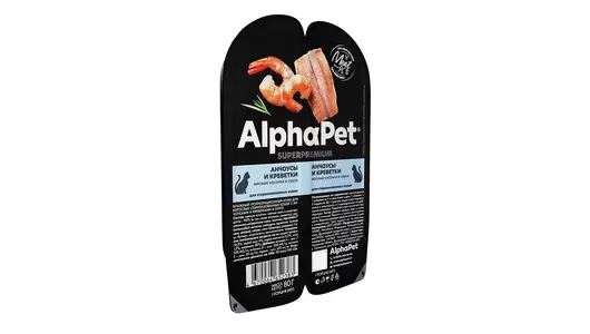 Влажный полнорационный корм AlphaPet Superpremium для стерилизованных кошек, анчоусы и креветки в соусе 80г