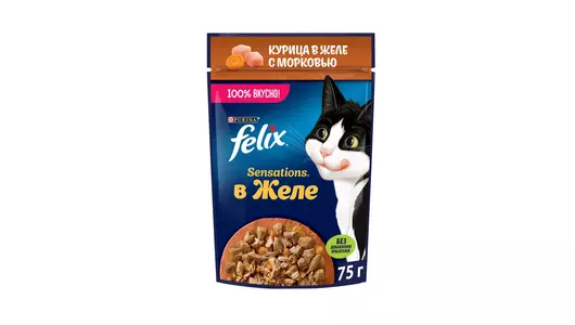 Влажный корм Felix Sensations для взрослых кошек, с курицей в желе с морковью 75&nbsp;г