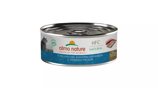 Almo Nature консервы Консервы   для кошек с тунцом и треской (HFC - Natural - Tuna and Cod), 100г