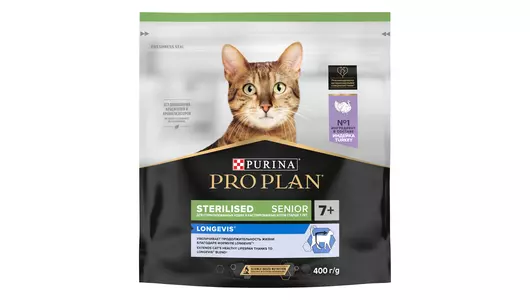 PRO PLAN Longevis Sterilised Senior 7+ Корм сух.индейка д/стерилизованных кошек ст.7л.400г