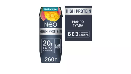 Молочный коктейль Neo High Protein высокобелковый манго-гуава без&nbsp;добавления сахара 260 г