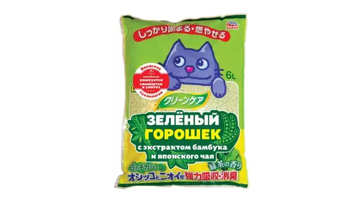 Наполнитель 6л EARTH PET Зеленый горошек с экстрактом бамбука и японского чая, комкуется