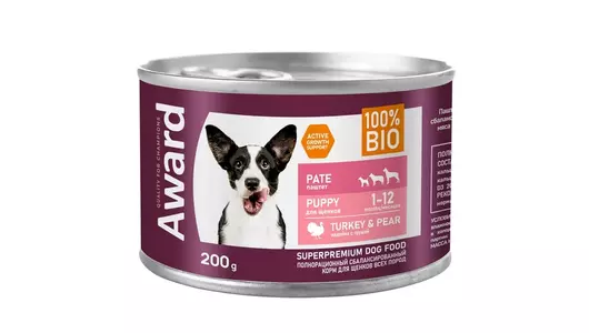 AWARD Puppy Корм влаж.паштет из индейки с грушей д/щенков конс.200г