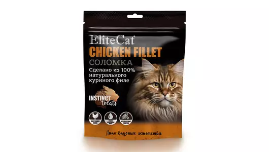 ELITECAT INSTINCT TREATS Лакомство для кошек «Куриное филе», кусочки, 50гр х 3шт
