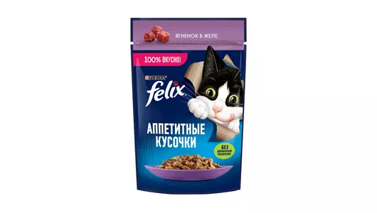 Влажный корм Felix Аппетитные кусочки для взрослых кошек, с ягненком в желе 75&nbsp;г