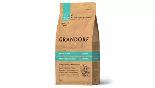 GRANDORF Med&Maxi Adult Корм сух.4вида мяса с пробиотиками д/собак средних и крупных пород 1кг