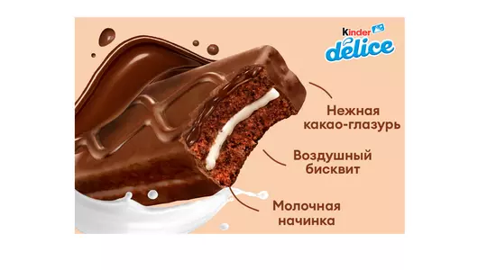 Пирожное бисквитное Kinder Delice покрытое какао-глазурью с молочной начинкой 39 г
