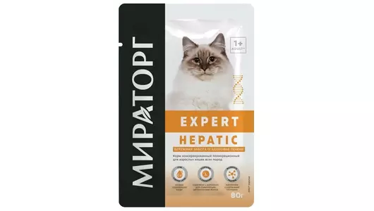 Влажный корм Мираторг Expert Hepatic для любых кошек "Бережная забота о здоровье печени" 80гр