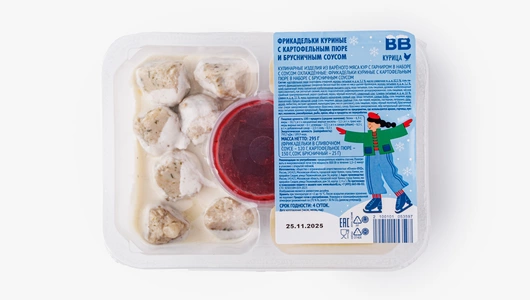 Фрикадельки куриные с&nbsp;картофельным пюре и&nbsp;брусничным соусом