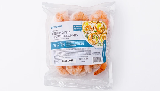 Креветки "Королевские" очищ. с хвостом бланш. 55/65 зам., 250 г Креветки "Королевские" очищ. с хвостом бланш. 55/65 зам., 250 г