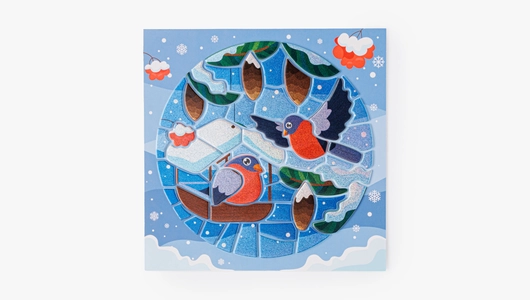 Аппликация-витраж "Снегири"