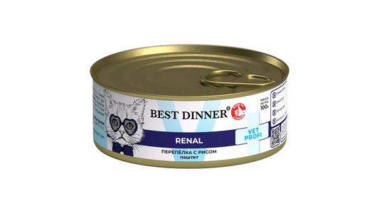 Консервы Best Dinner Exclusive Renal для кошек всех пород при заболевании почек , с перепёлкой 100гр