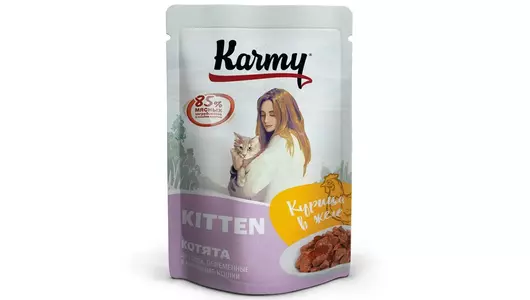 Паучи Karmy Kitten для котят и кормящих кошек с курицей в желе 80гр