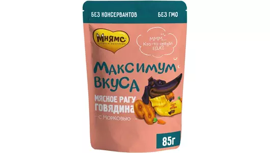 Влажный корм для собак Мнямс Максимум вкуса, мясное рагу с говядиной и морковью, 85&nbsp;г
